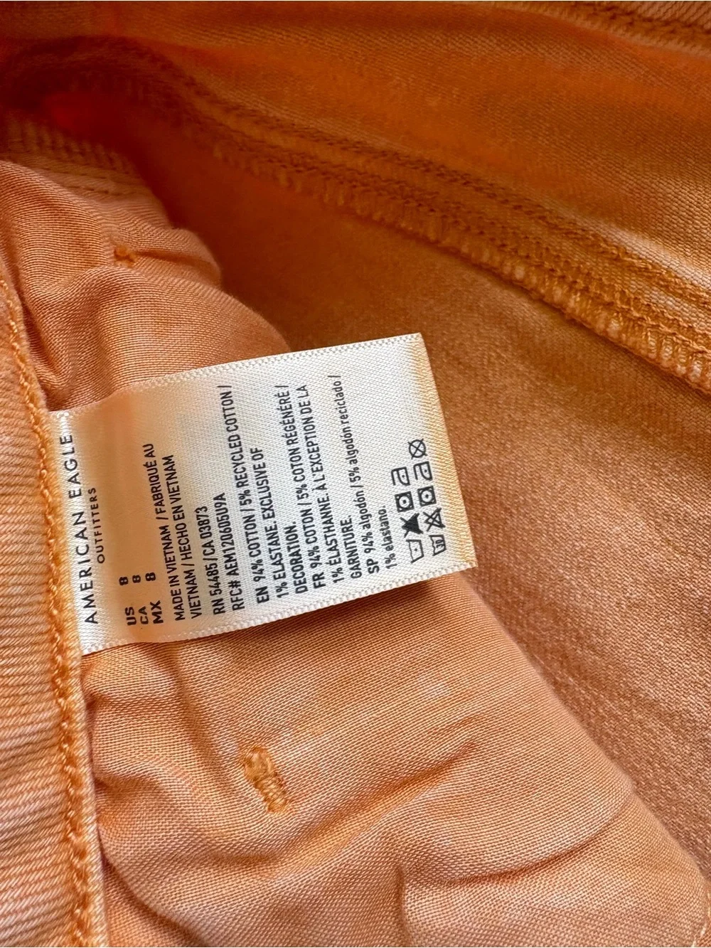 American‎ Eagle Stretch Mom Short Peach Orange Raw Hem Denim Shorts 8